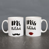 Personalised Wedding Gift – Mr & Mrs, Mr & Mr, Mrs & Mrs Mug with Moustache & Red Lips Design