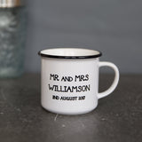 Personalised Alternative Wedding Gift – Skeleton Tattoo Design - Till Death Do Us Part - Ceramic Camping Mug