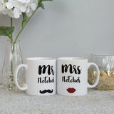 Personalised Wedding Gift – Mr & Mrs, Mr & Mr, Mrs & Mrs Mug with Moustache & Red Lips Design
