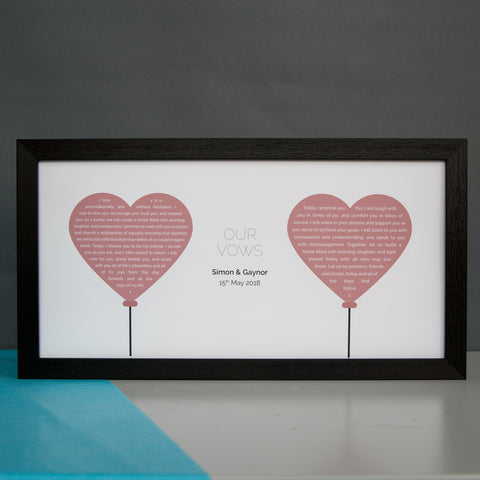 Wedding or ‘Paper’ Anniversary Gift – Personalised Print of Wedding Vows – Balloon Design