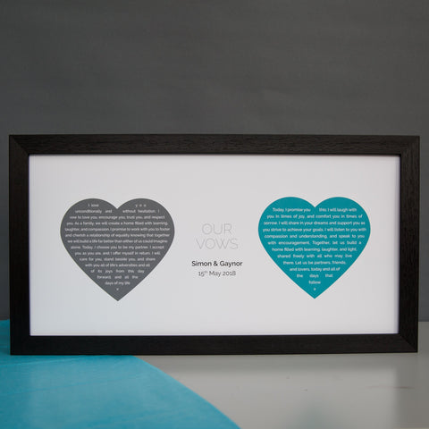 Wedding or ‘Paper’ Anniversary Gift – Personalised Print of Wedding Vows – Heart Design
