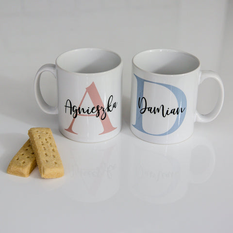 Initials Personalised Mug Set For Anniversary, Wedding or Valentine's - Names and Initials