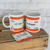 Personalised Retirement Mug and Coaster- Train Ticket Style Print Gift Set
