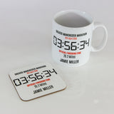 Any Race Personalised Finishers Gift Mug and Coaster Set - Marathon, Half Marathon, 10k ... Time and Event