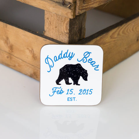 Daddy Bear Coaster PERSONALISED GIFT for Father's Day Papa New Dad Gramps Granda