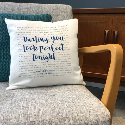Song Lyrics Typography Printed Cushion - Anniversary, Valentine's, Birthday or Wedding Gift