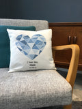 Stylish Geometric Heart Themed Any Words or Names Printed Cushion - Anniversary, Valentine's, Birthday or Wedding Gift