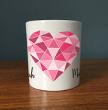 Valentine's Personalised Mug Set - Geometric Heart Pair - Instagram ready! Gift for Boyfriend, Girlfriend, Husband or Wife