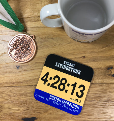 Boston Marathon Coaster - Commemorative gift finishers gift - Race Bib Design