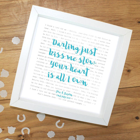 Special Our Song Lyrics Personalised Typography Print Square Framed