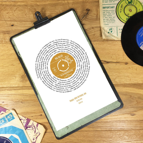 Vinyl Record Style Personalised Song Lyrics (Print Only) Gift for Him - 7 Inch Single Size