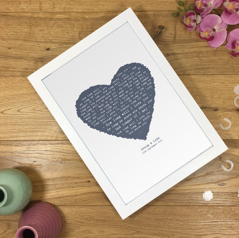 Her Favourite Song As A Vintage Heart Design Rectangular A5, A4 or A3 Framed