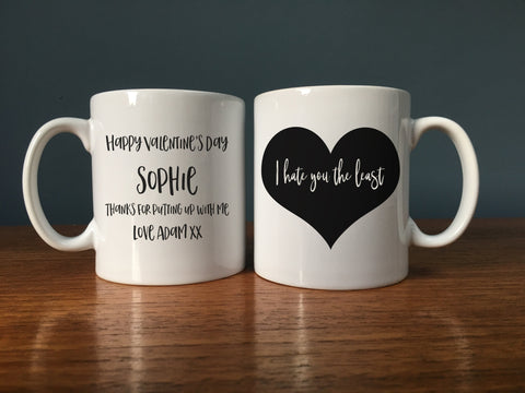Anti-Valentine's Personalised Mug Set - Funny, None Soppy Gift for Boyfriend, Girlfriend, Husband or Wife
