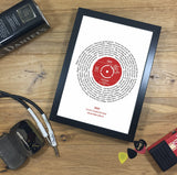 Presentation Disc Style Vinyl Record Personalised Song Lyrics Framed Print Gift for Him - A4 or A3 Sized