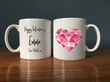 Valentine's Personalised Mug - Geometric Heart Mug - Simple gift for Boyfriend, Girlfriend, Husband or Wife
