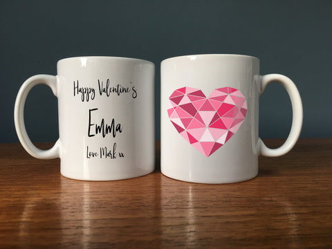 Valentine's Personalised Mug - Geometric Heart Mug - Simple gift for Boyfriend, Girlfriend, Husband or Wife