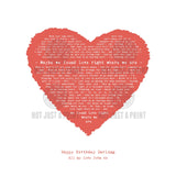 Her Favourite Song As A Vintage Heart Design Rectangular A5, A4 or A3 Framed