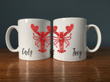 Lobster Themed Valentine's Personalised Mug Set - Hearts as Pair - Instagram ready! Gift for Boyfriend, Girlfriend, Life Partner, Husband or Wife