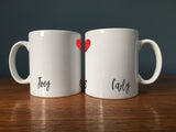 Lobster Themed Valentine's Personalised Mug Set - Hearts as Pair - Instagram ready! Gift for Boyfriend, Girlfriend, Life Partner, Husband or Wife