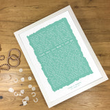 Personalised Song Lyrics, Poem or Speech Framed Typographic Print Gift - Ragged Design A5, A4 or A3