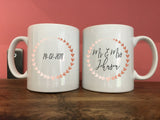Romantic Personalised Mug Set For Anniversary, Wedding ( Golden, Silver, Bronze) or Valentine's - Hearts in Wreath
