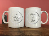 Romantic Personalised Mug Set For Anniversary, Wedding ( Golden, Silver, Bronze) or Valentine's - Hearts in Wreath