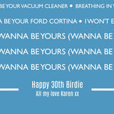 Bus Blind Style Personalised Song Words Or Vows Or Speech Or Poem Framed in Contemporary Typography Design